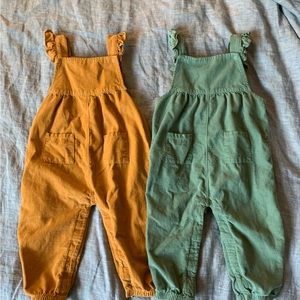 Kids Corduroy Overall Jumpsuits in Sage Green & Mustard Yellow
